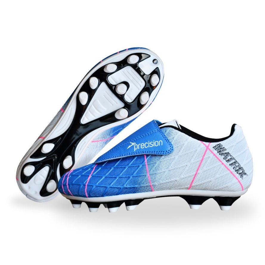 Precision Matrix Junior Velcro Football Boots Firm Ground Aqua White Fuchsia (White Blue Pink)