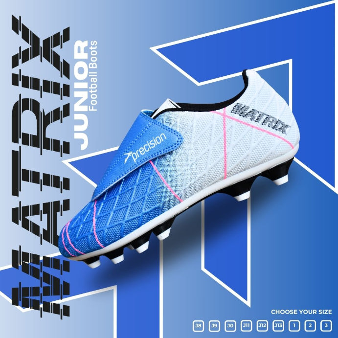 Precision Matrix Junior Velcro Football Boots Firm Ground Aqua White Fuchsia (White Blue Pink)