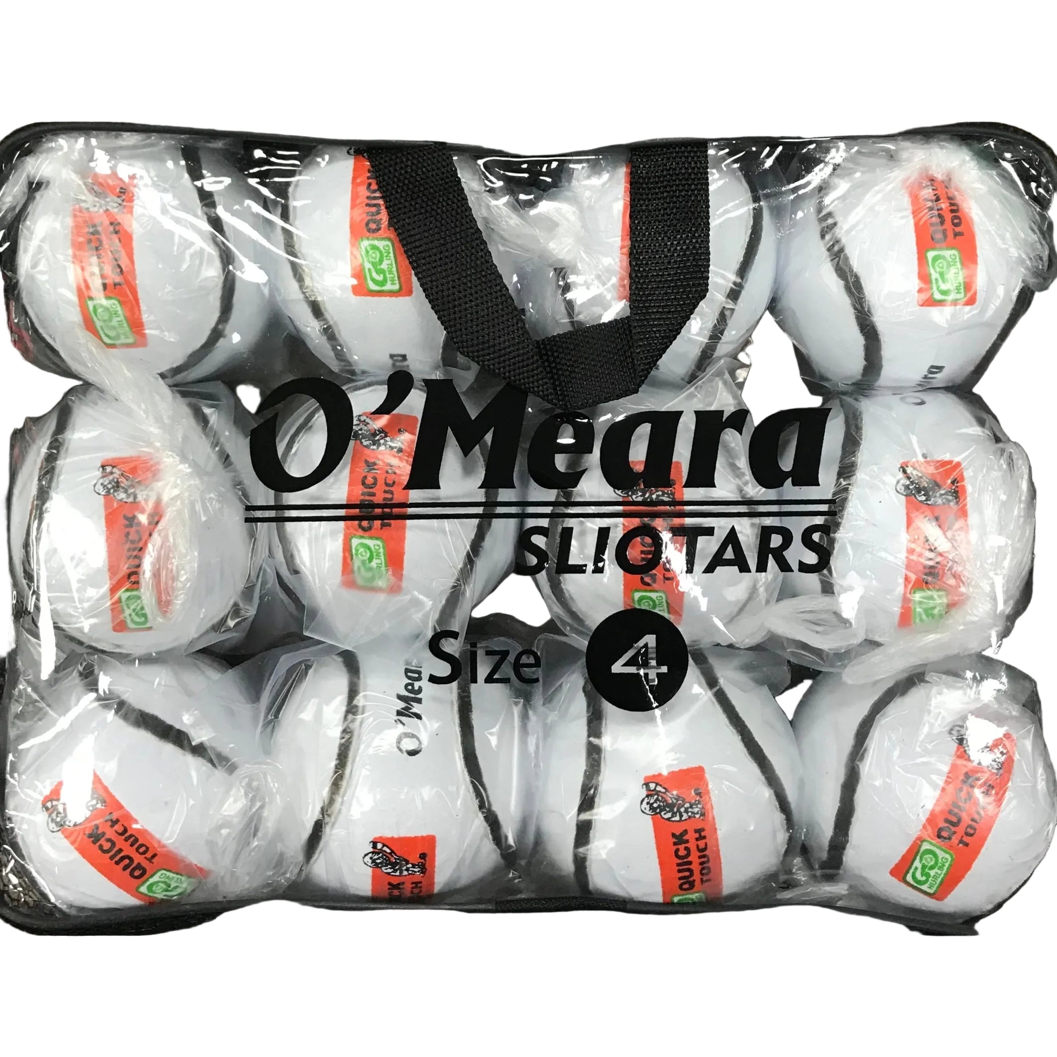 Packaged golf balls with O'Meara branding on a black background