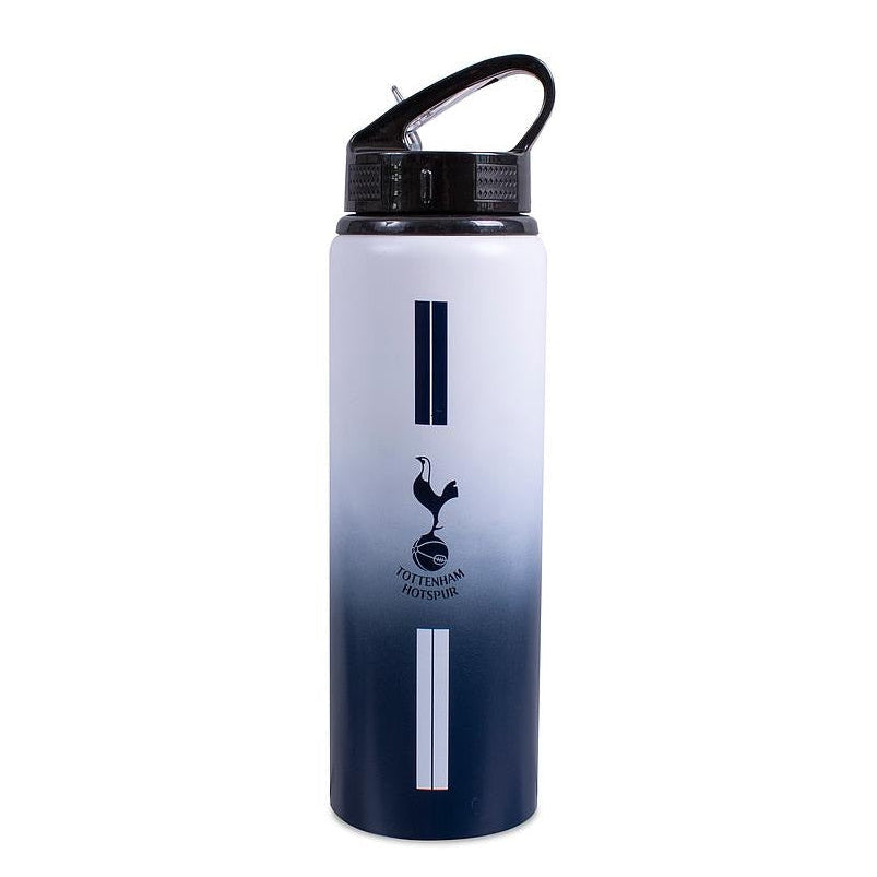 A 750ml aluminium water bottle with a fade design featuring a club logo and crest, a drinking spout with a straw, and a carry handle.