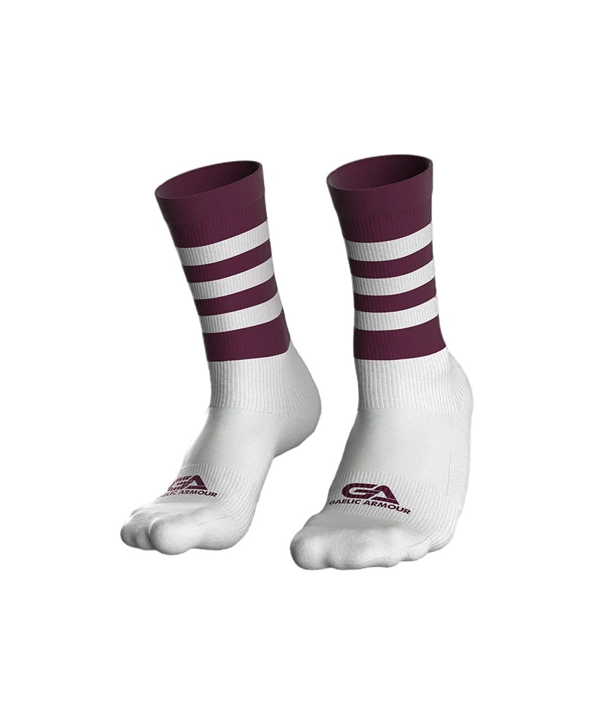 Gaelic Armour Elite Midi Sock (Maroon White Hooped)