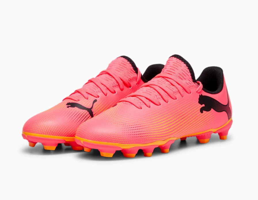 Puma Future 7 Play Firm Ground Junior Football Boots Sunset Glow Puma Black Sun Stream (Sunset Glow)