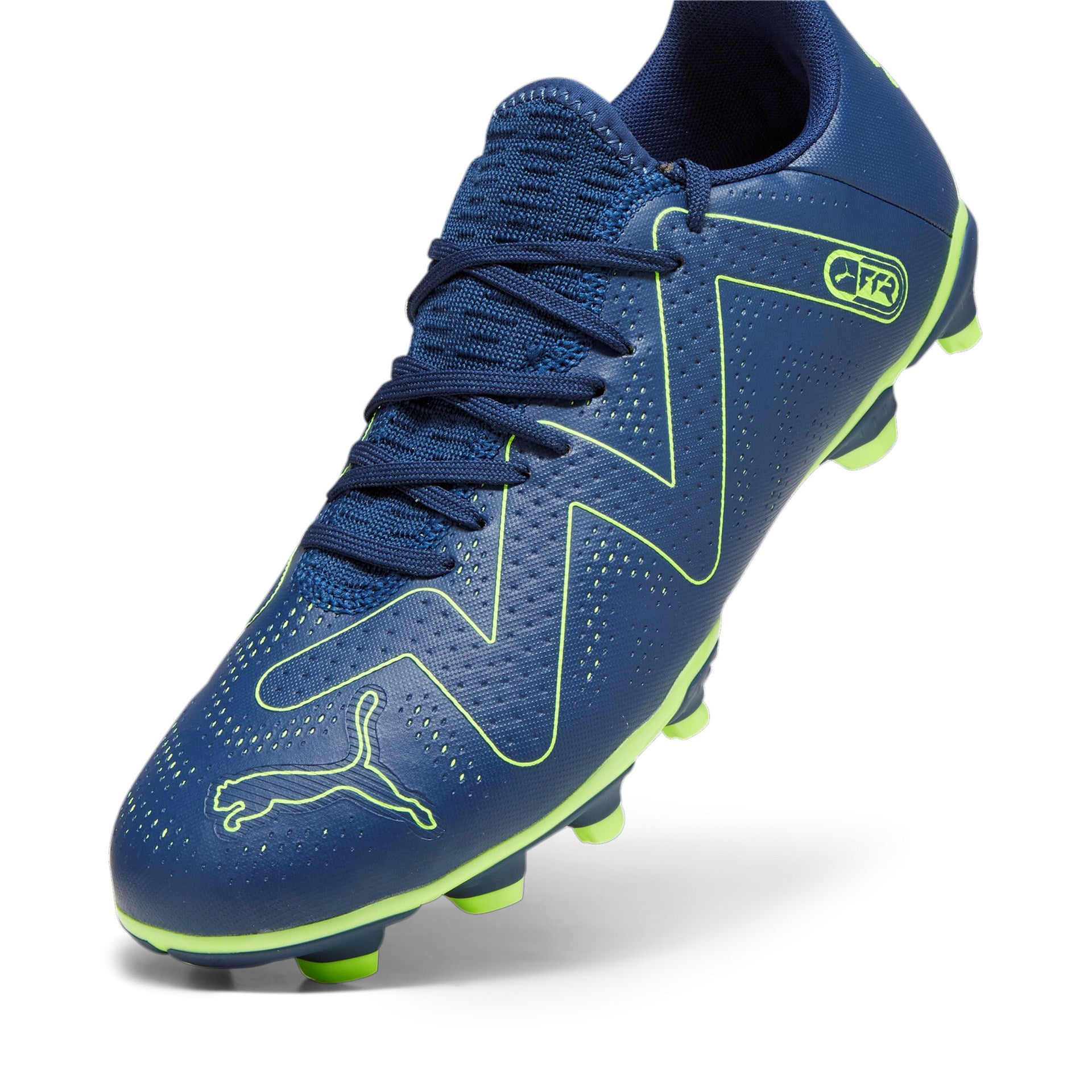 Puma Future Play Firm Ground Junior Football Boots Puma Persian Blue Pro Green (Navy Grey)
