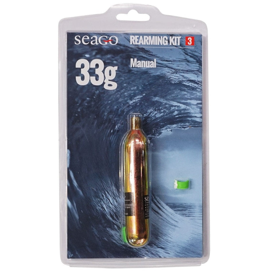 Seago rearming kit packaging with a copper-colored canister on a blue wave background