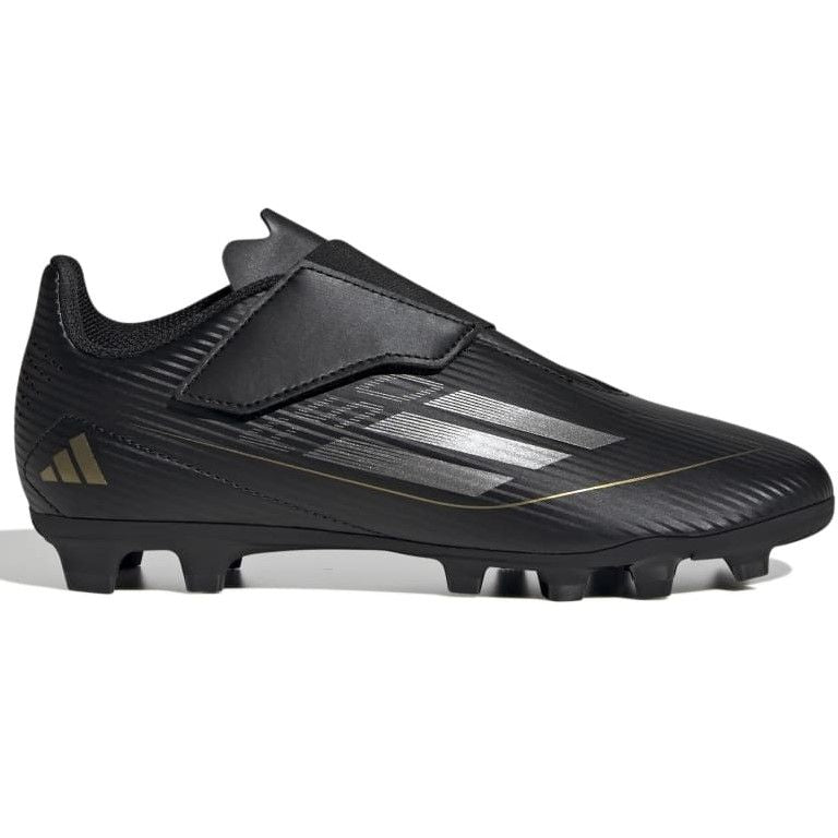 Adidas F50 Club Velcro Firm Ground Junior Football Boots Black Iron Metal Gold Metal