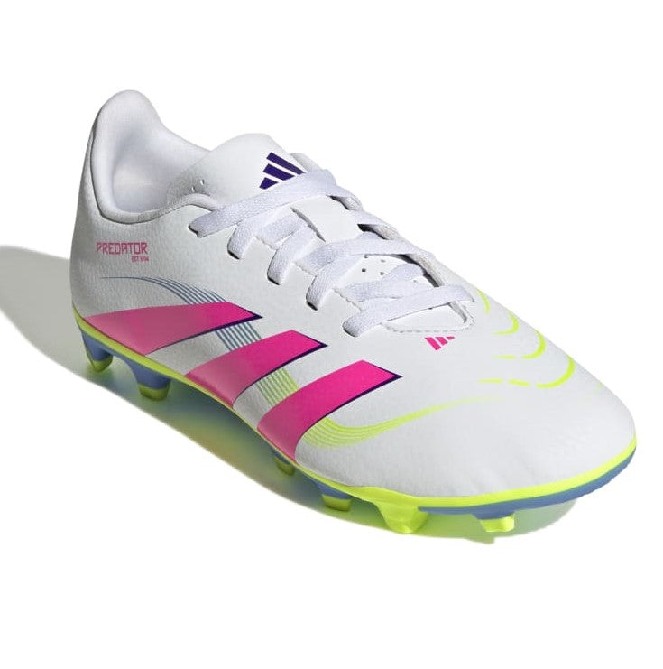 Adidas Predator Club Firm Ground Junior Football Boots White Lucid Pink Lucid Lemon