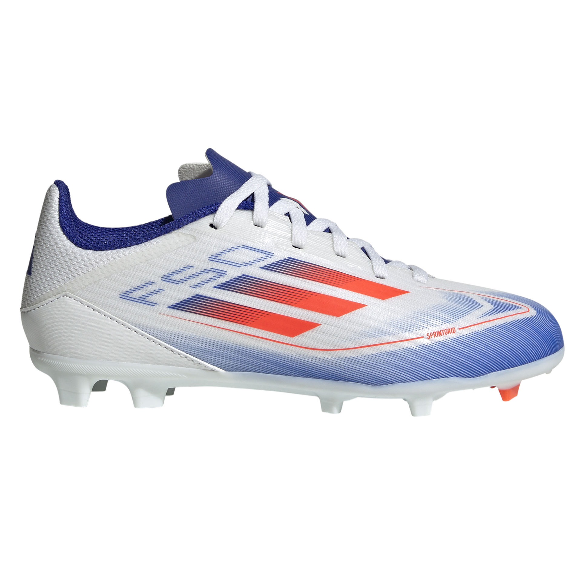 Adidas F50 League Firm Ground Junior Football Boots White Solar Red Lucid Blue