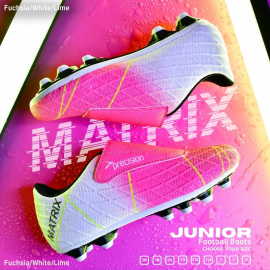 Precision Matrix Junior Velcro Football Boots Firm Ground White Fuchsia Lime (White Pink)
