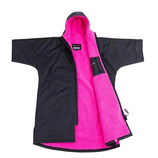 Black and pink jacket with a hood on a white background