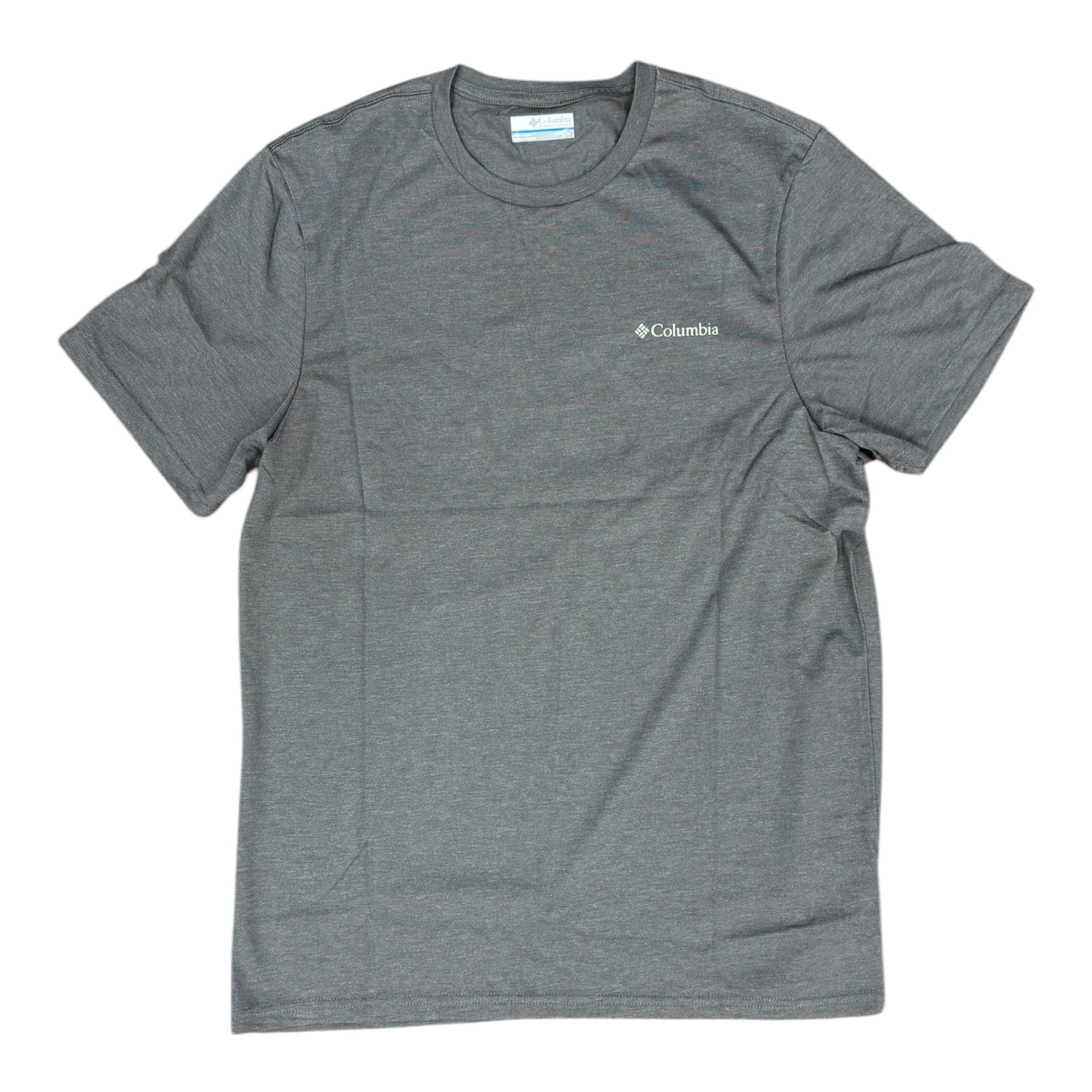 Gray baby bodysuit with a brand logo on a white background