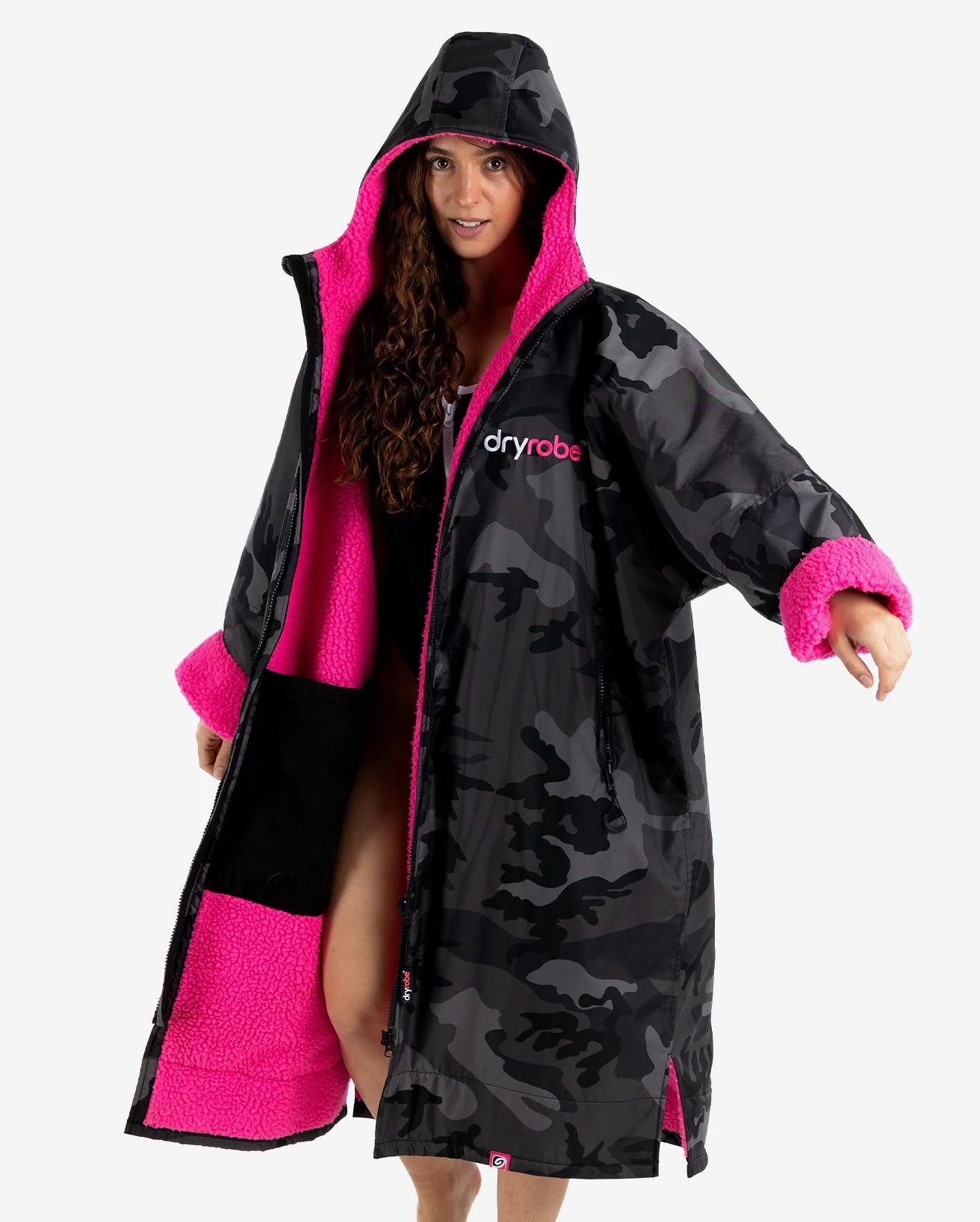Dryrobe Advanced long Sleeve Changing Robe Black Camo Pink