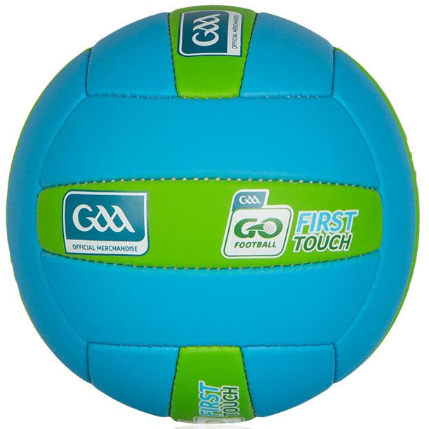 Blue and green Gaelic football with GAA branding on a white background