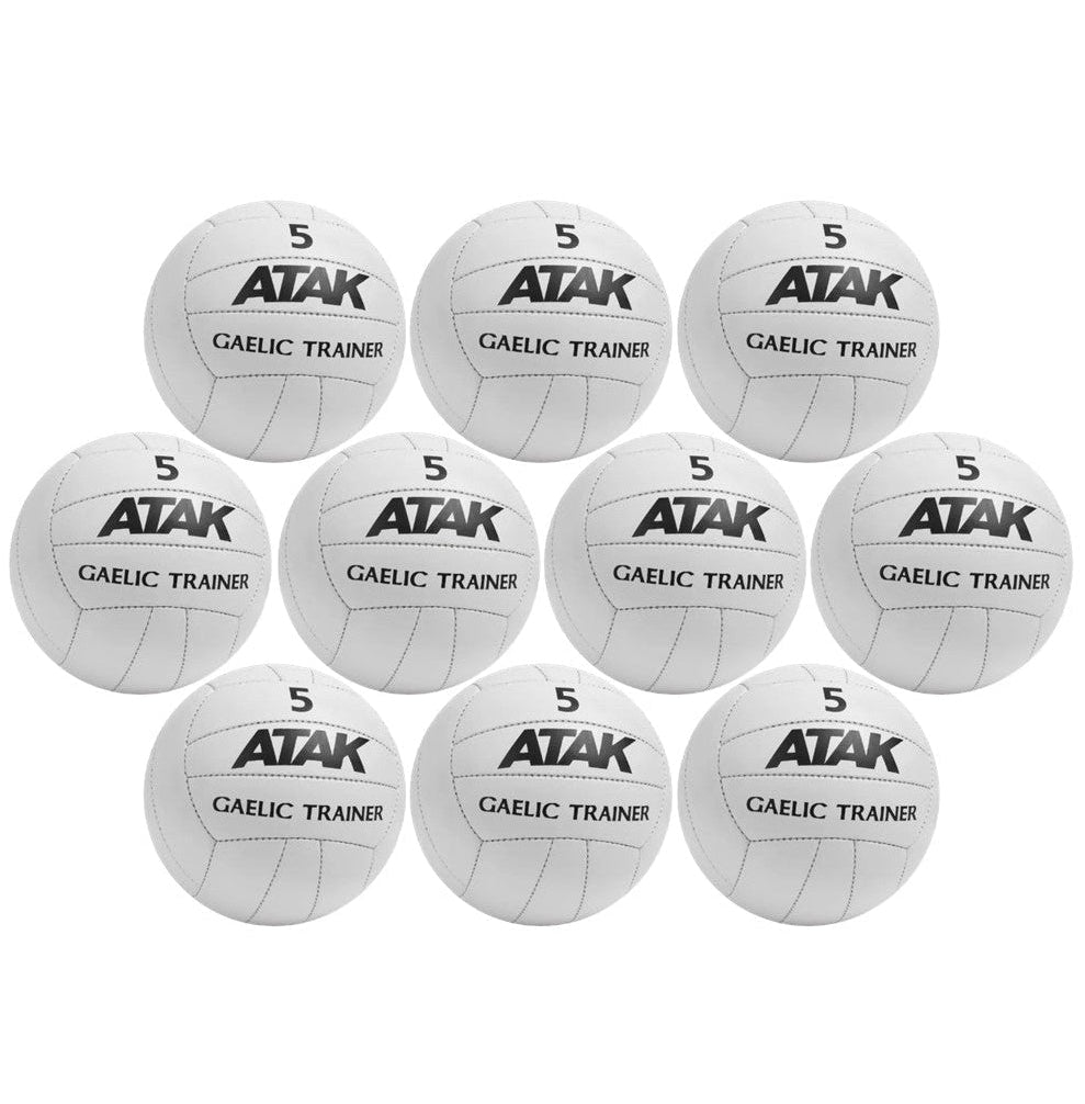 Multiple ATAK Gaelic Trainer balls arranged in a grid on a white background