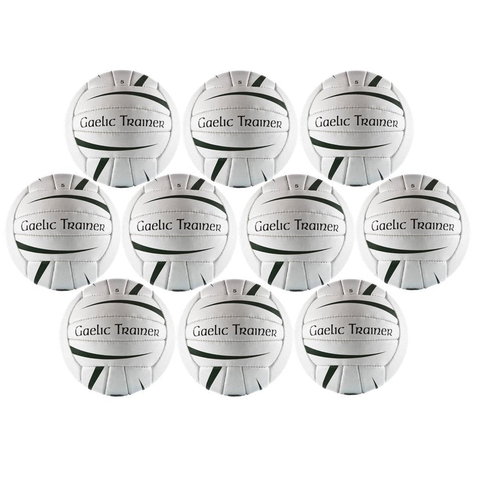 Multiple Gaelic Trainer balls arranged in a grid on a white background