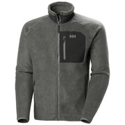 Gray fleece jacket with a brand logo on a light gray background