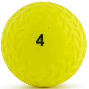 Yellow golf ball with the number 4 on a white background