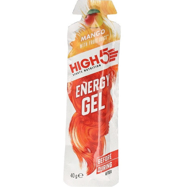 High5 Energy Gel packaging with mango flavor on a white background