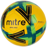 Colorful soccer ball with Mitre branding on a white background