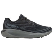 Black running shoe with gray sole on a white background