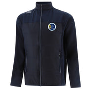 Black jacket with a logo on the chest against a white background