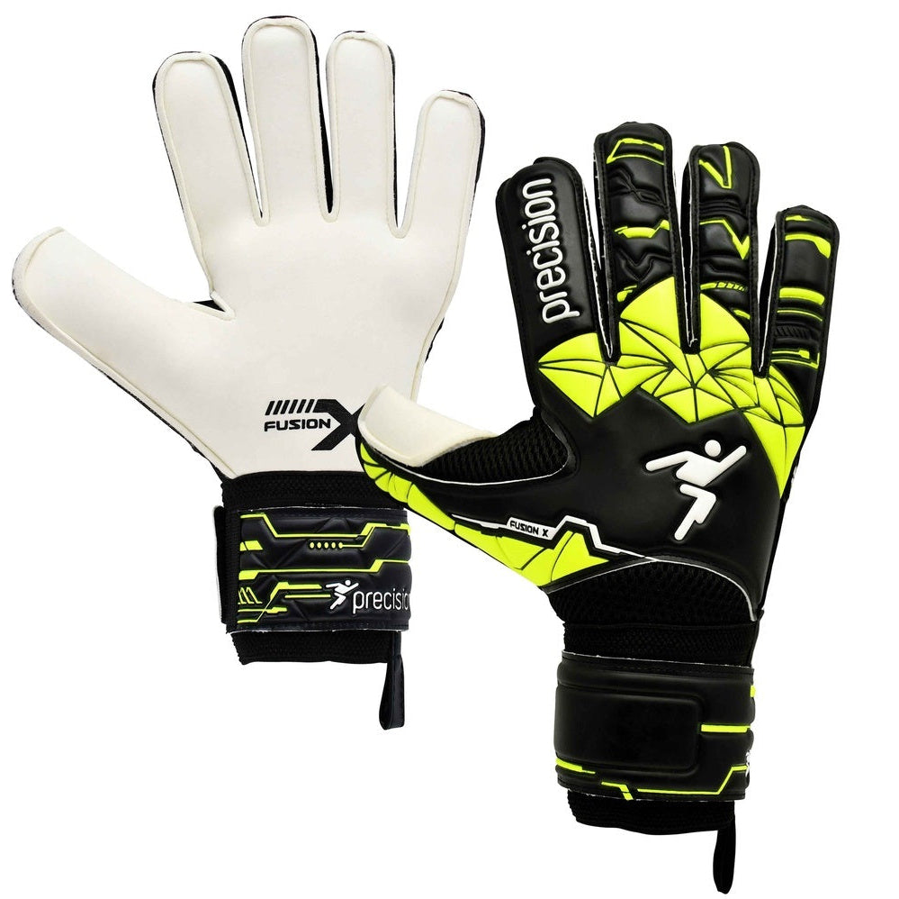 Pair of goalkeeper gloves, one white and black, one black and yellow, on a white background.