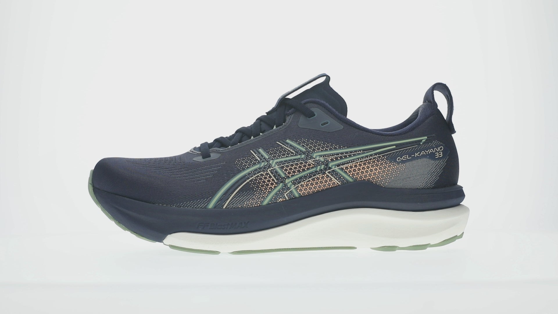 Load video: Asics Gel-Kayano 33 Men's Running Shoes Midnight Green