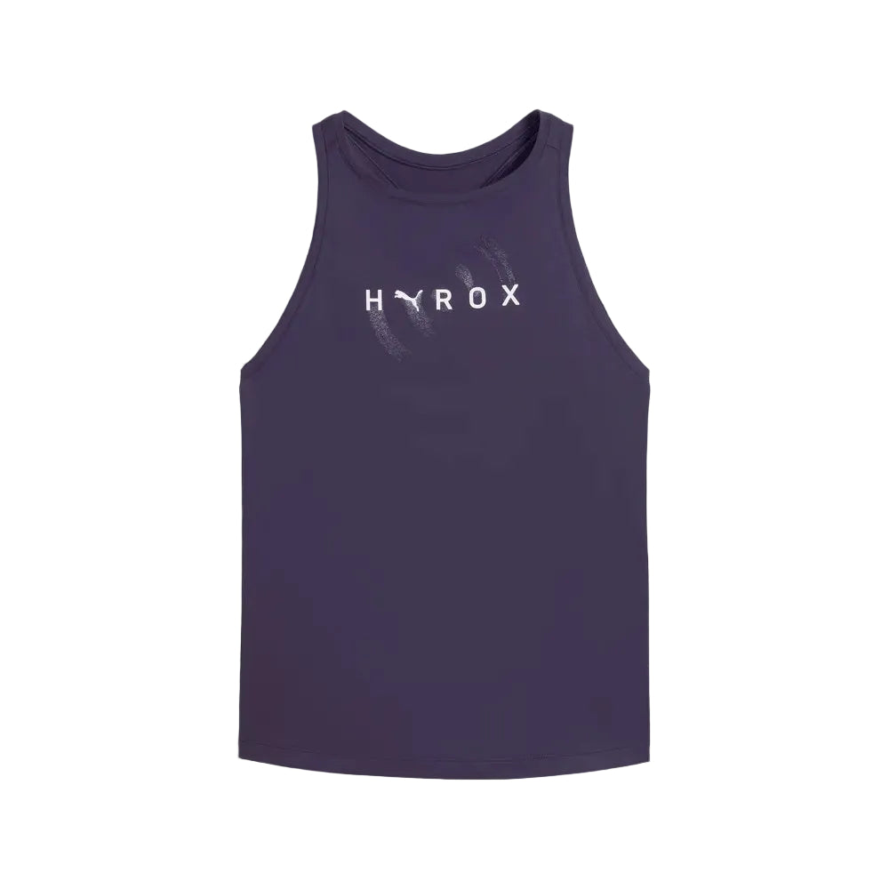 A sleeveless tank top in a muted purple shade, featuring the brand name 'HYROX' printed in white across the chest with a subtle circular graphic behind it, set against a solid black background.