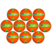 Orange balls with green labels arranged in a circular pattern on a white background