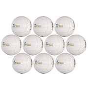 Set of 10 white balls with branding on a white background