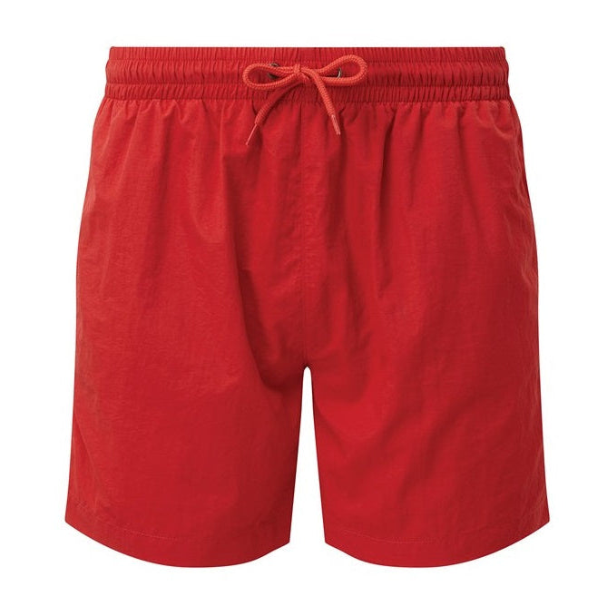 Red shorts with a drawstring on a white background