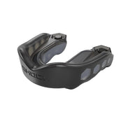 Black mouthguard with 'Shock Doctor' branding on a white background