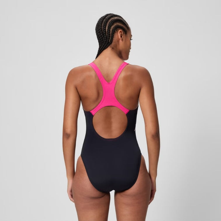 Speedo Medley Logo Medalist Swimsuit Black Pink