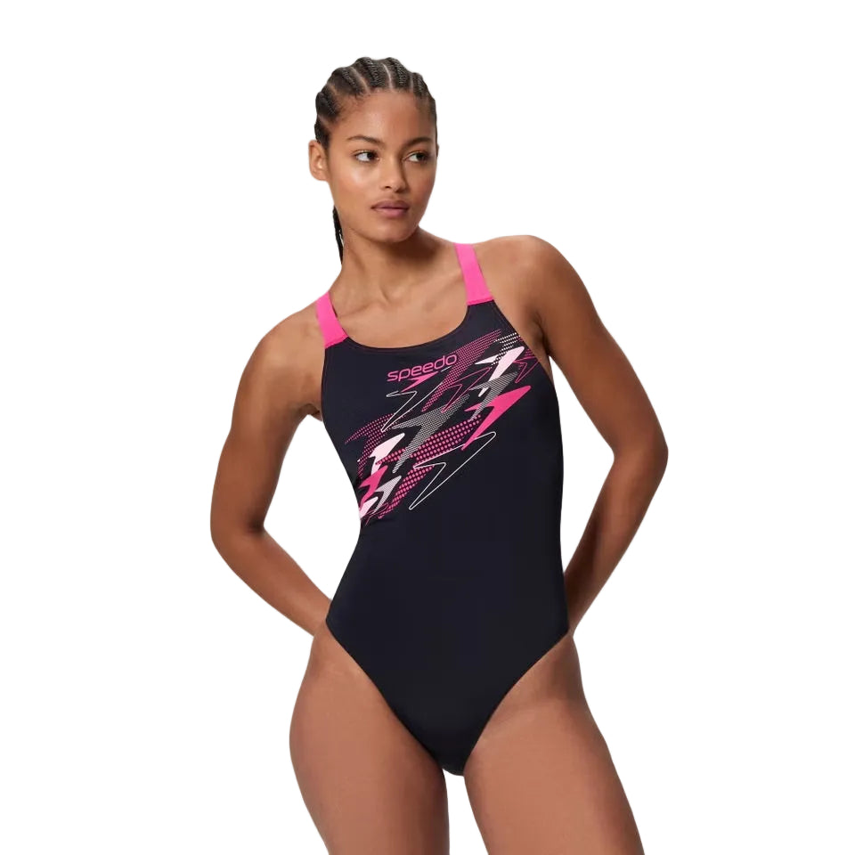 Speedo Medley Logo Medalist Swimsuit Black Pink