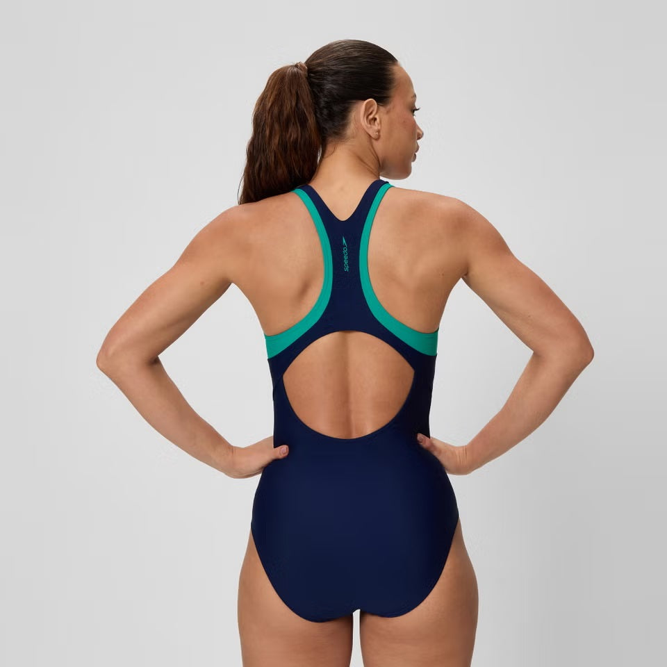 Speedo Colourblock Racerback Swimsuit Navy Green