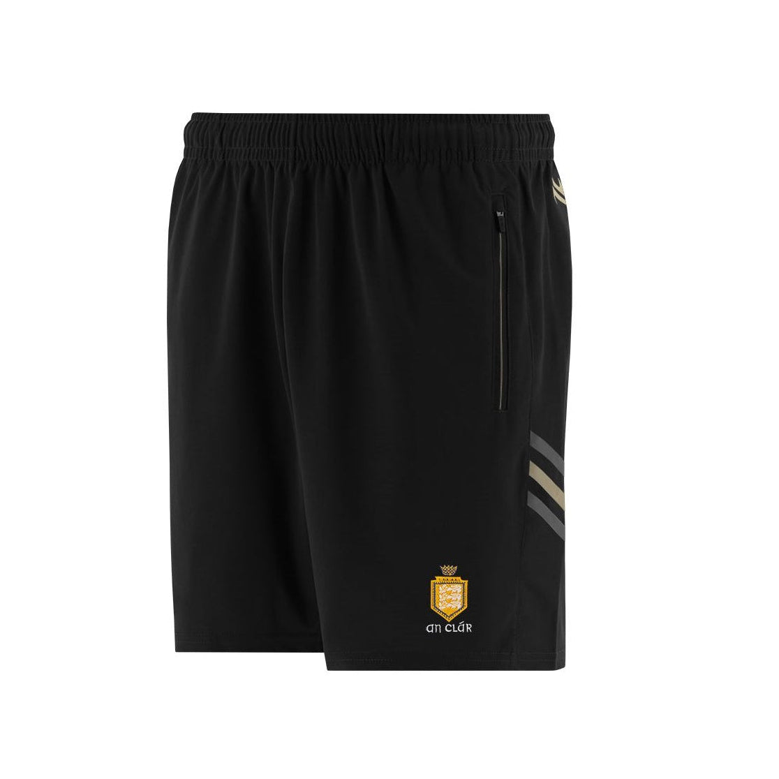 Black shorts with a logo on a white background